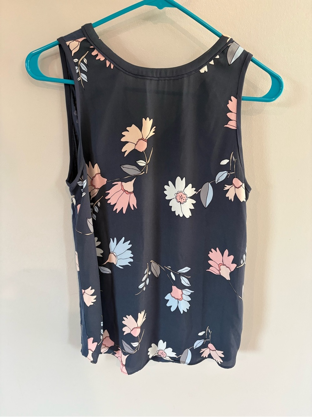 Women's Floral Navy Sleeveless Tank Top - Navy Pink Blue
